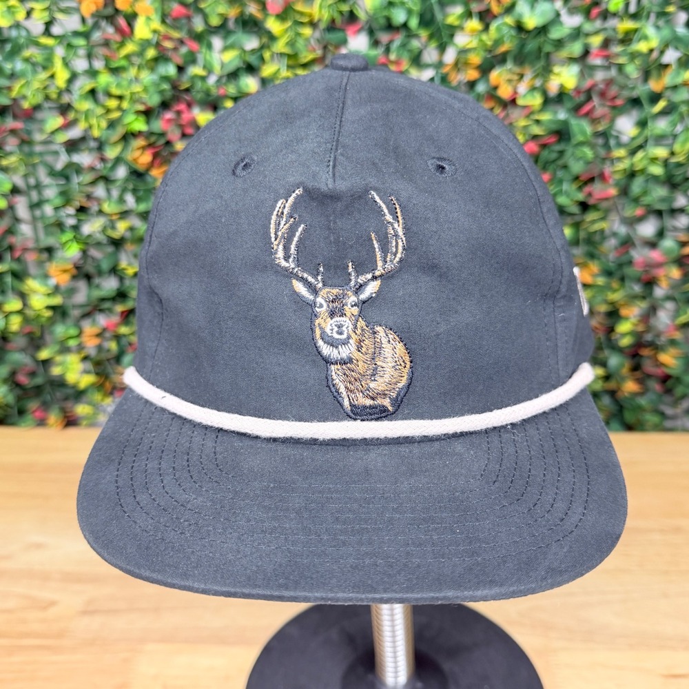 Duck Camp Mens Black Rope Hat Embroidered Deer Buck Snapback Cap Hunting Outdoor